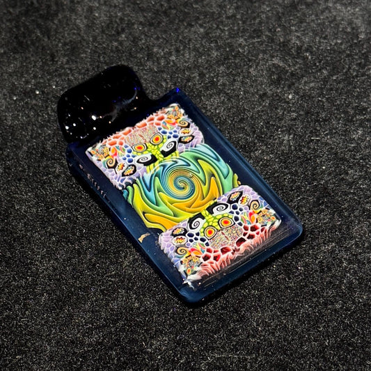Murrine and rainbow fume fused tablet pendant