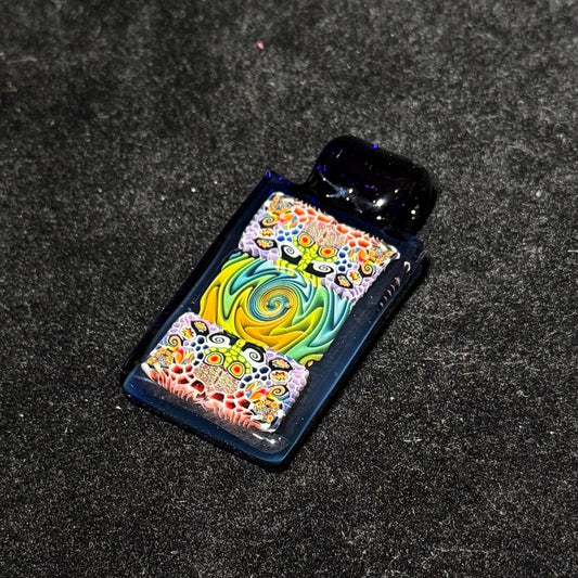 Murrine and rainbow fume fused tablet pendant