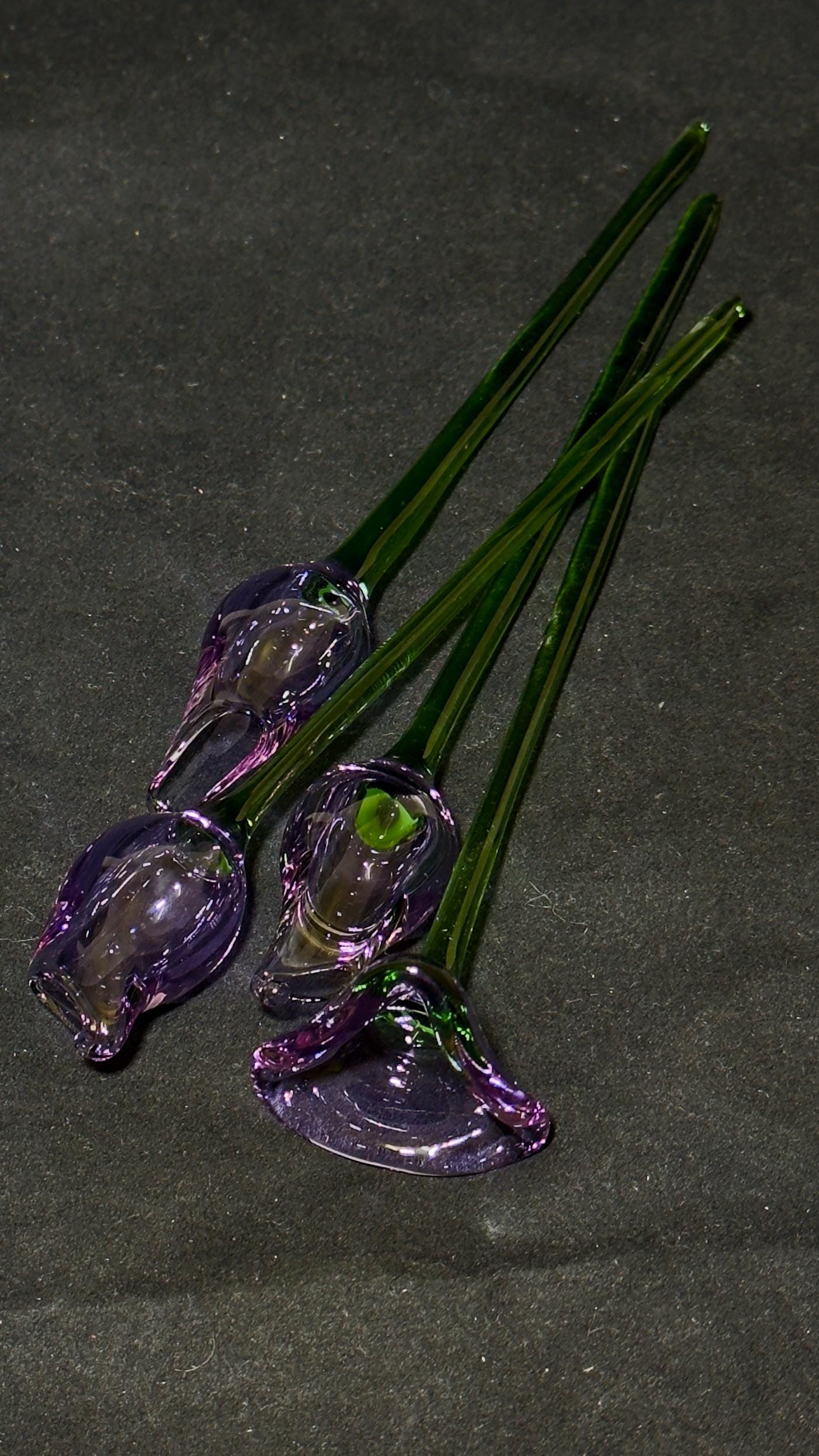 Blown Glass Vase with choice of Flower Bouquet - white or purple forever flowers