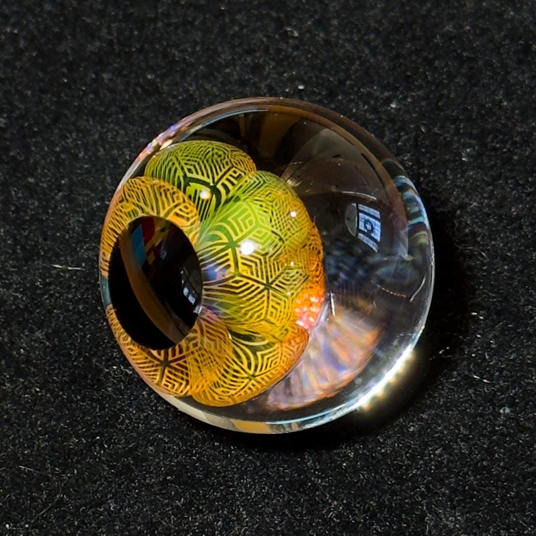 Gold and Silver fume blown glass marble HD series: "Hex Diamond Bubbles" 34mm
