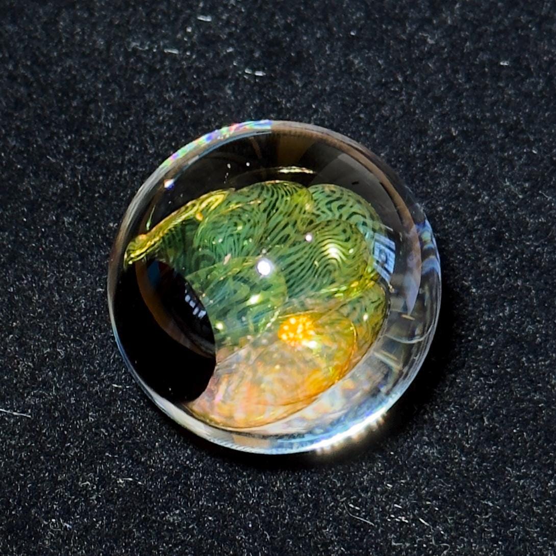 Gold and Silver fume blown glass marble HD series: "Squiggledot" 34mm