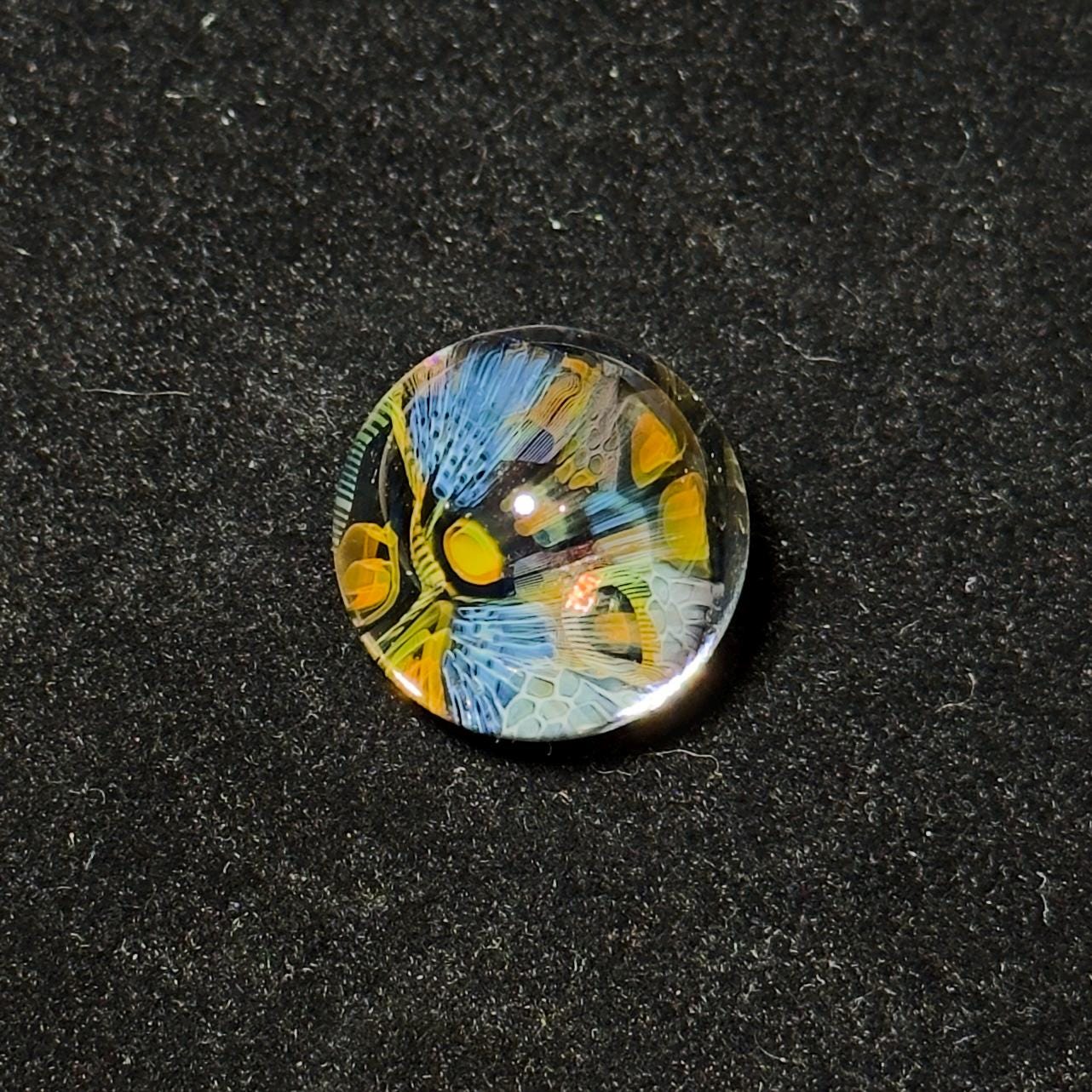 Hand blown borosilicate glass marble - iridescent fume murrini 25mm