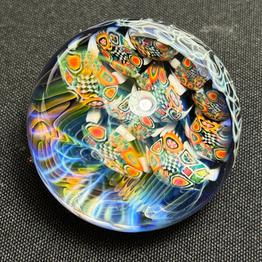 Fume lense murrine marble with silver fume bearded fade to clear wiggy, 47mm