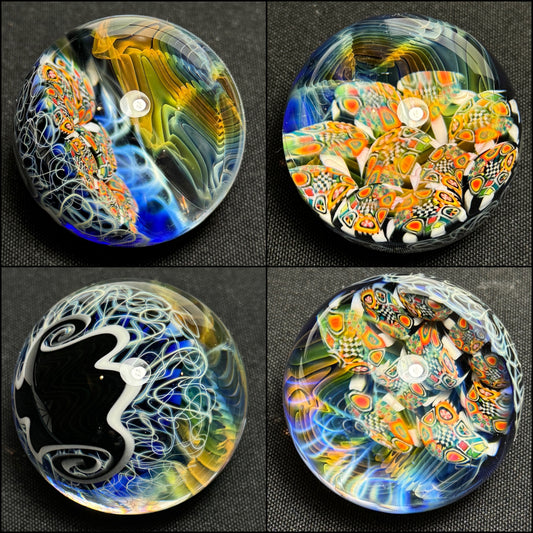 Fume lense murrine marble with silver fume bearded fade to clear wiggy, 47mm