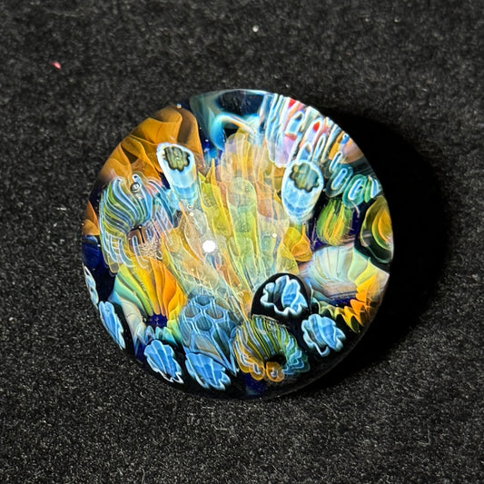 Murrine fumescape blown glass marble, 40mm