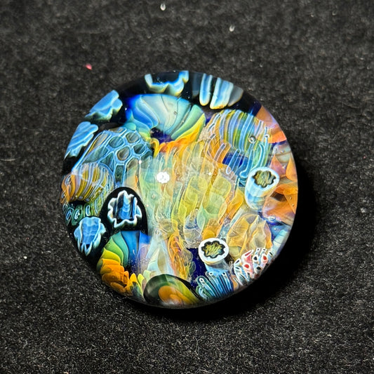 Murrine fumescape blown glass marble, 40mm