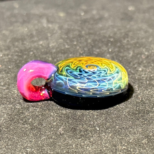 Gold and silver fume linework pendant with pink bale