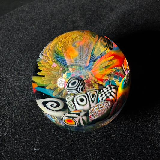 colorful murrine encasement and fume rainbow dot implosion marble, 40mm