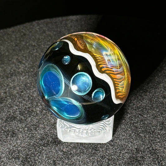 Double layer sleeved chaos fume blown glass marble, 45mm