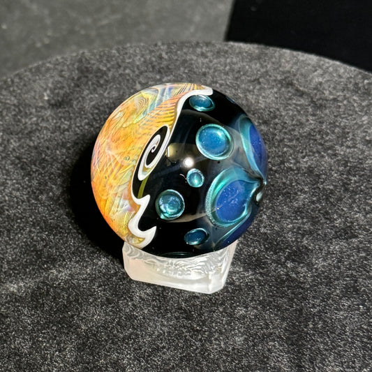 Double layer sleeved chaos fume blown glass marble, 45mm