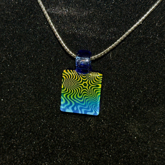Hand blown glass pendant - pattern tile, gold and silver fumed mini necklace pendant