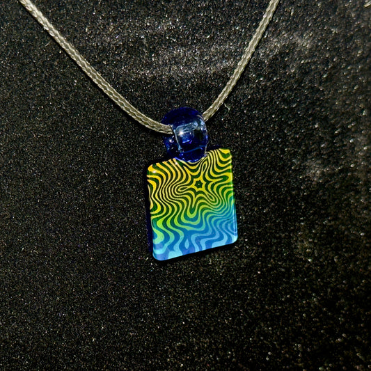 Hand blown glass pendant - pattern tile, gold and silver fumed mini necklace pendant