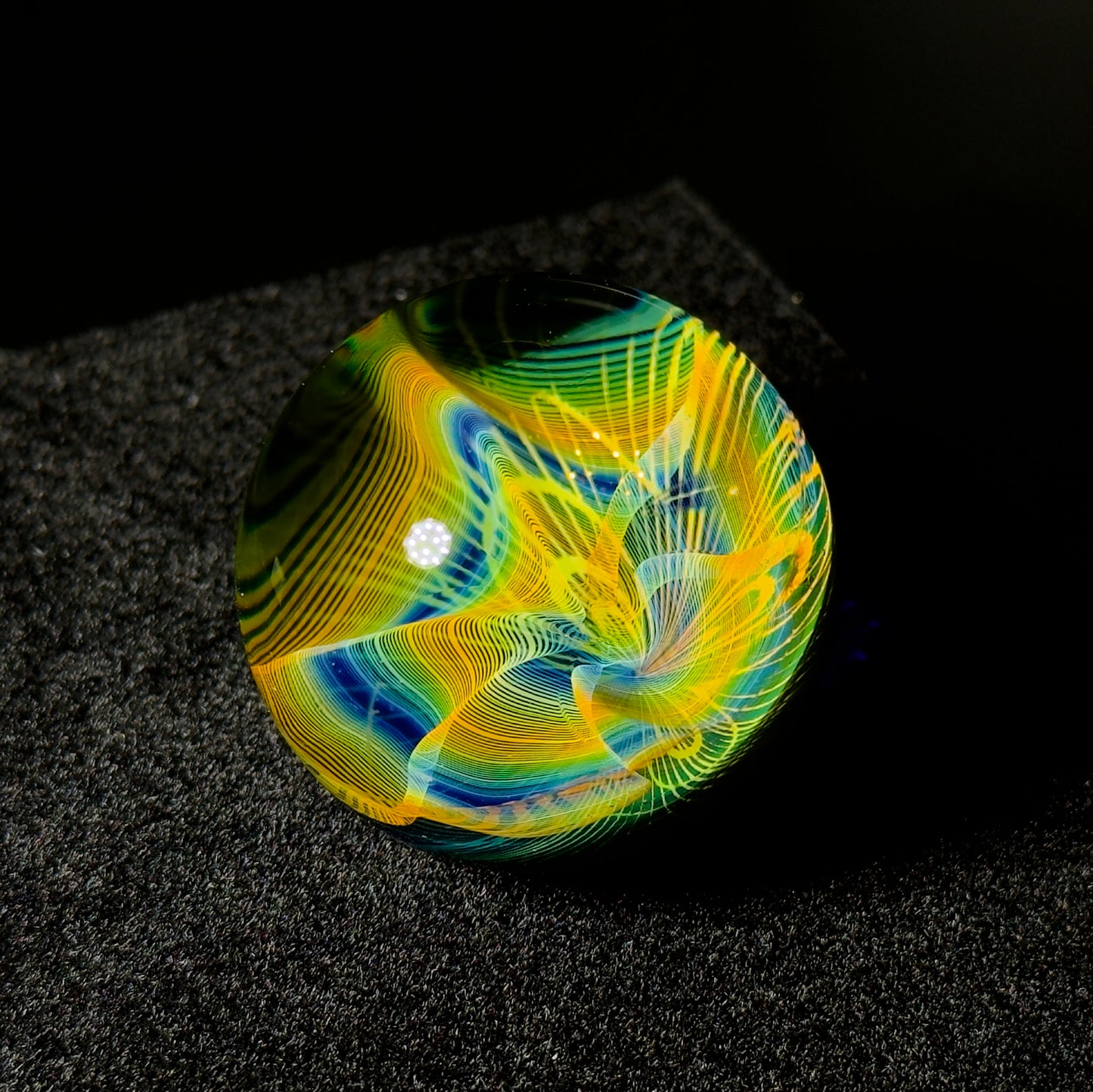 Fume spiral pathway blown glass marble - gold and silver fumed marble - 40mm