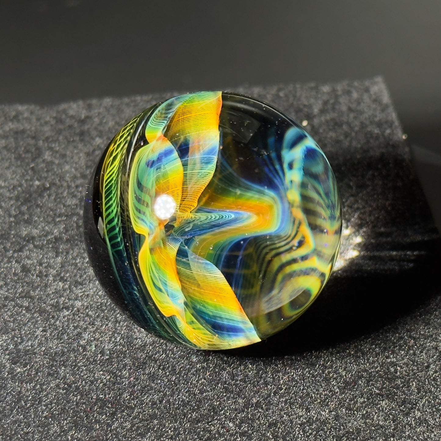Fume spiral pathway blown glass marble - gold and silver fumed marble - 40mm
