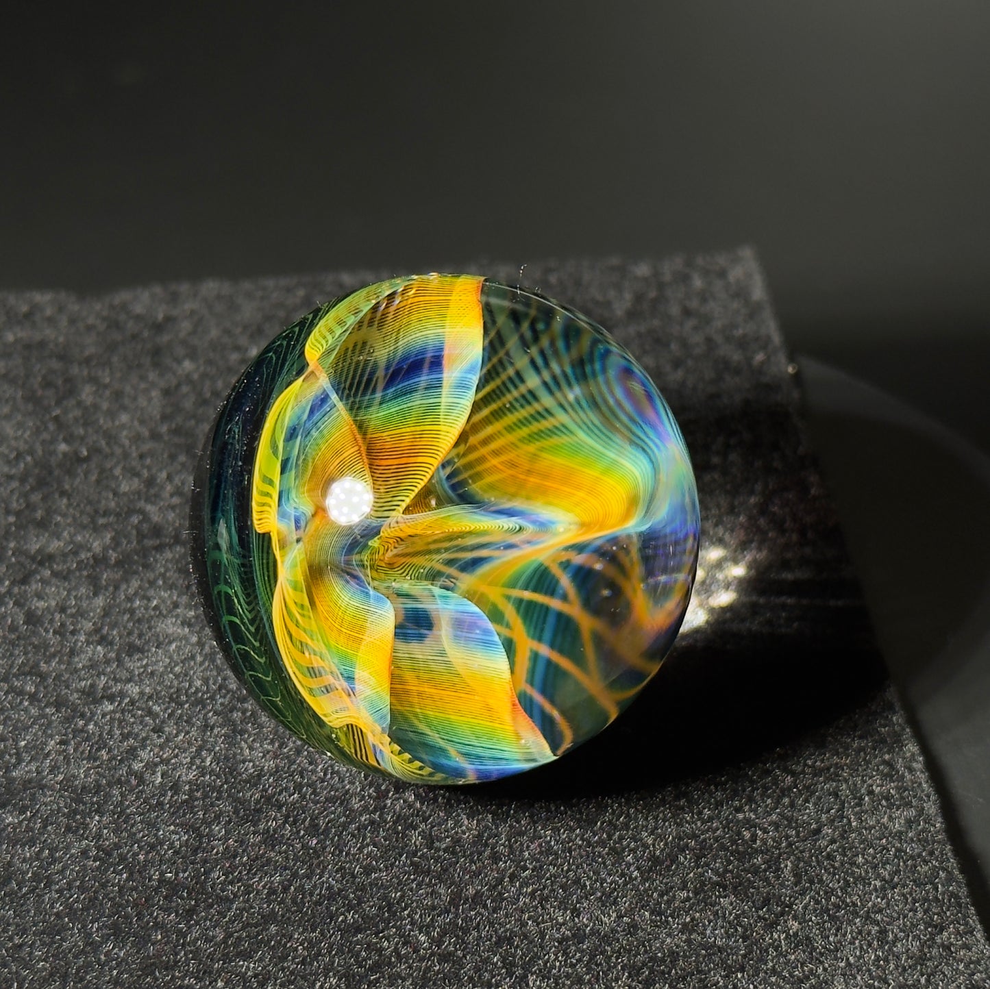 Fume spiral pathway blown glass marble - gold and silver fumed marble - 40mm