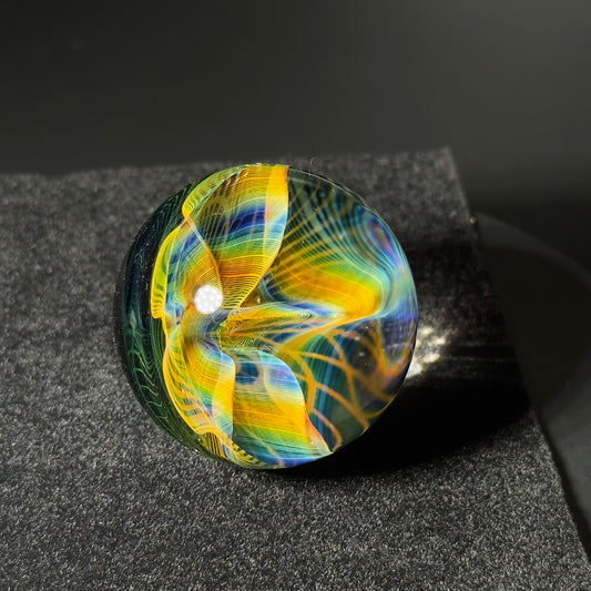 Fume spiral pathway blown glass marble - gold and silver fumed marble - 40mm