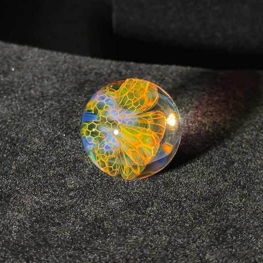 Gold and silver fume blown glass marble 27mm - Honeycomb Drip marble