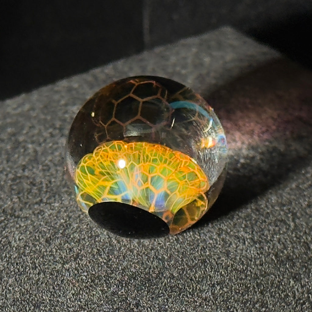 Gold and silver fume blown glass marble 27mm - Honeycomb Drip marble