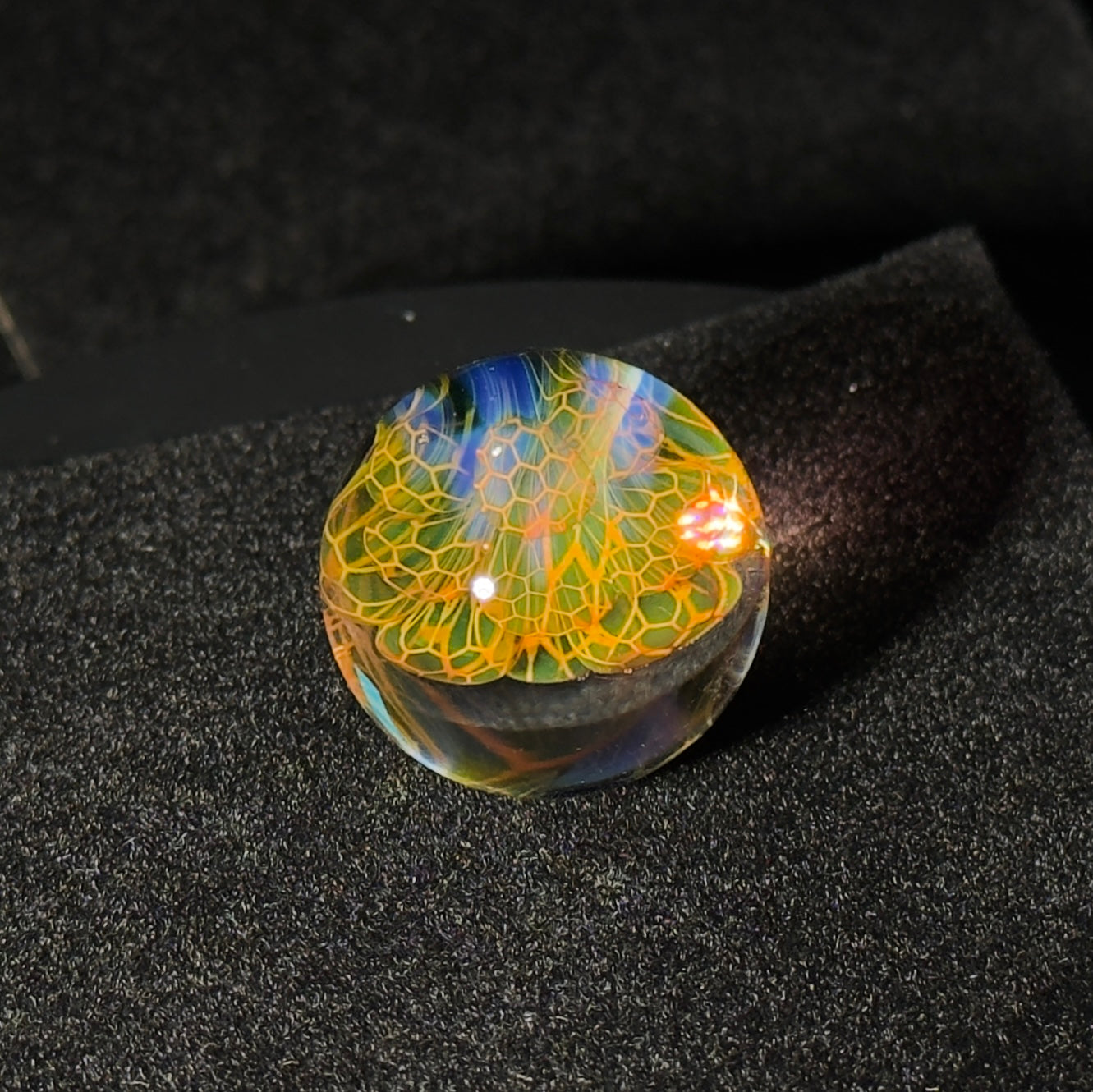 Gold and silver fume blown glass marble 27mm - Honeycomb Drip marble