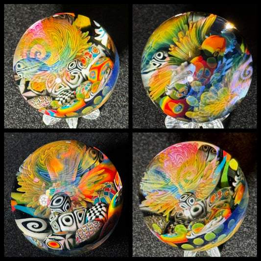 colorful murrine encasement and fume rainbow dot implosion marble, 40mm