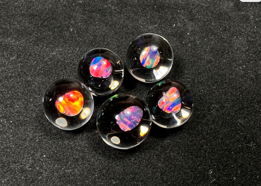 Small tumbled rainbow opal glass blown marble, 13-14mm