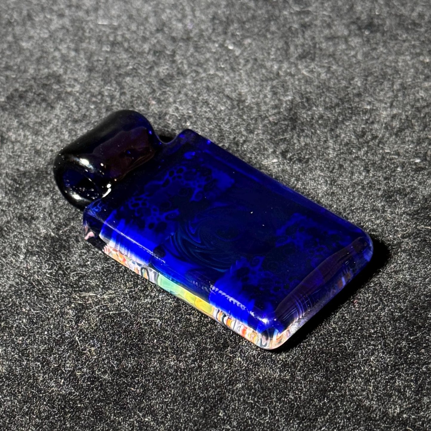 Murrine and rainbow fume fused tablet pendant
