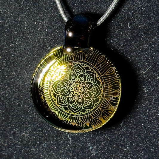 24k Mandala Fume Blown Glass Reflection pendant - Jet black