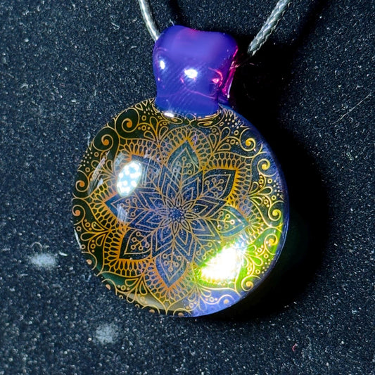 24k Mandala Fume Blown Glass Reflection pendant - Royal Jelly with Cobalt blue backing