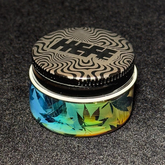 Blown Glass Fume Jar, Leaf Pattern, Threaded Lid