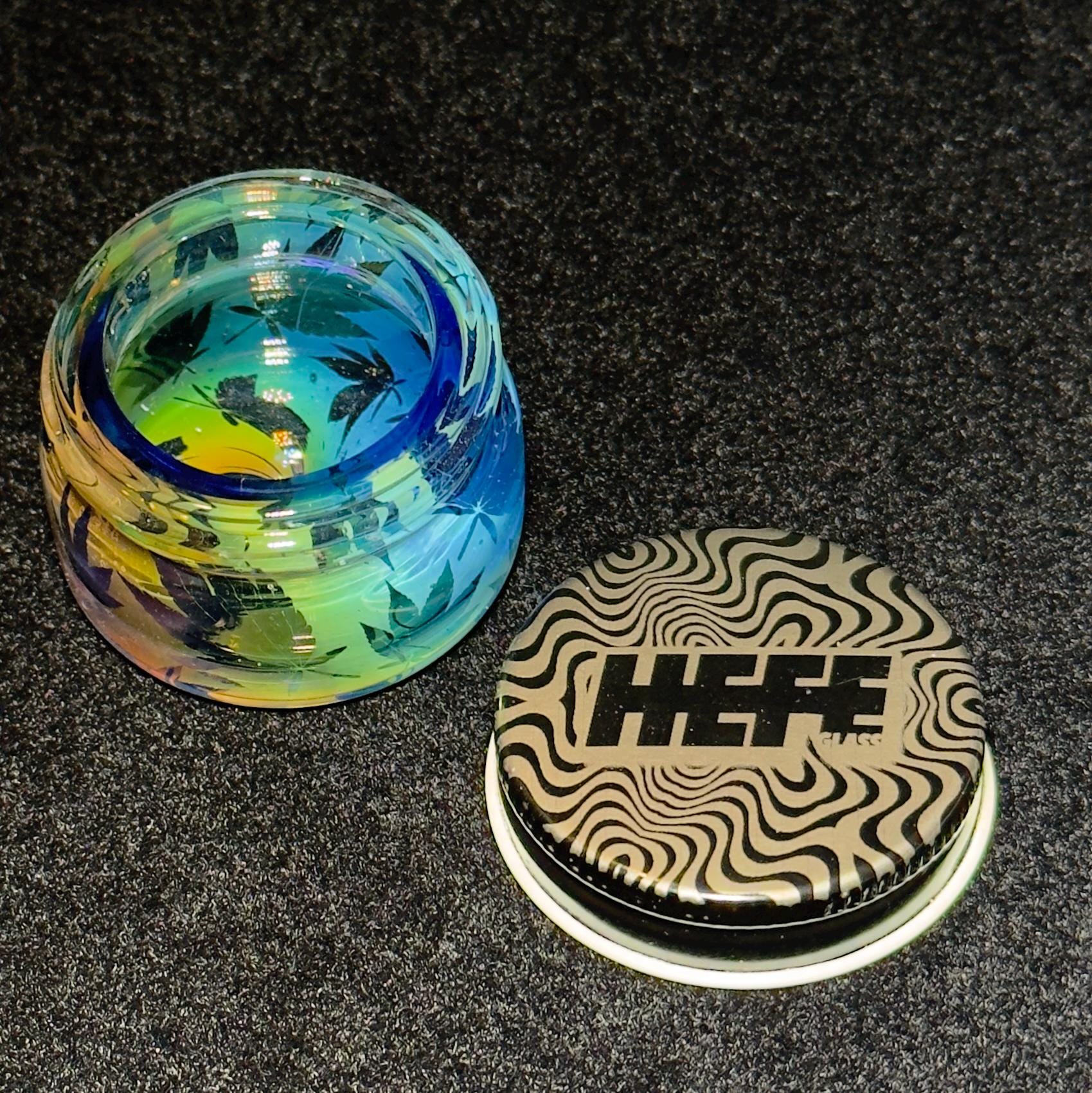 Blown Glass Fume Jar, Leaf Pattern, Threaded Lid