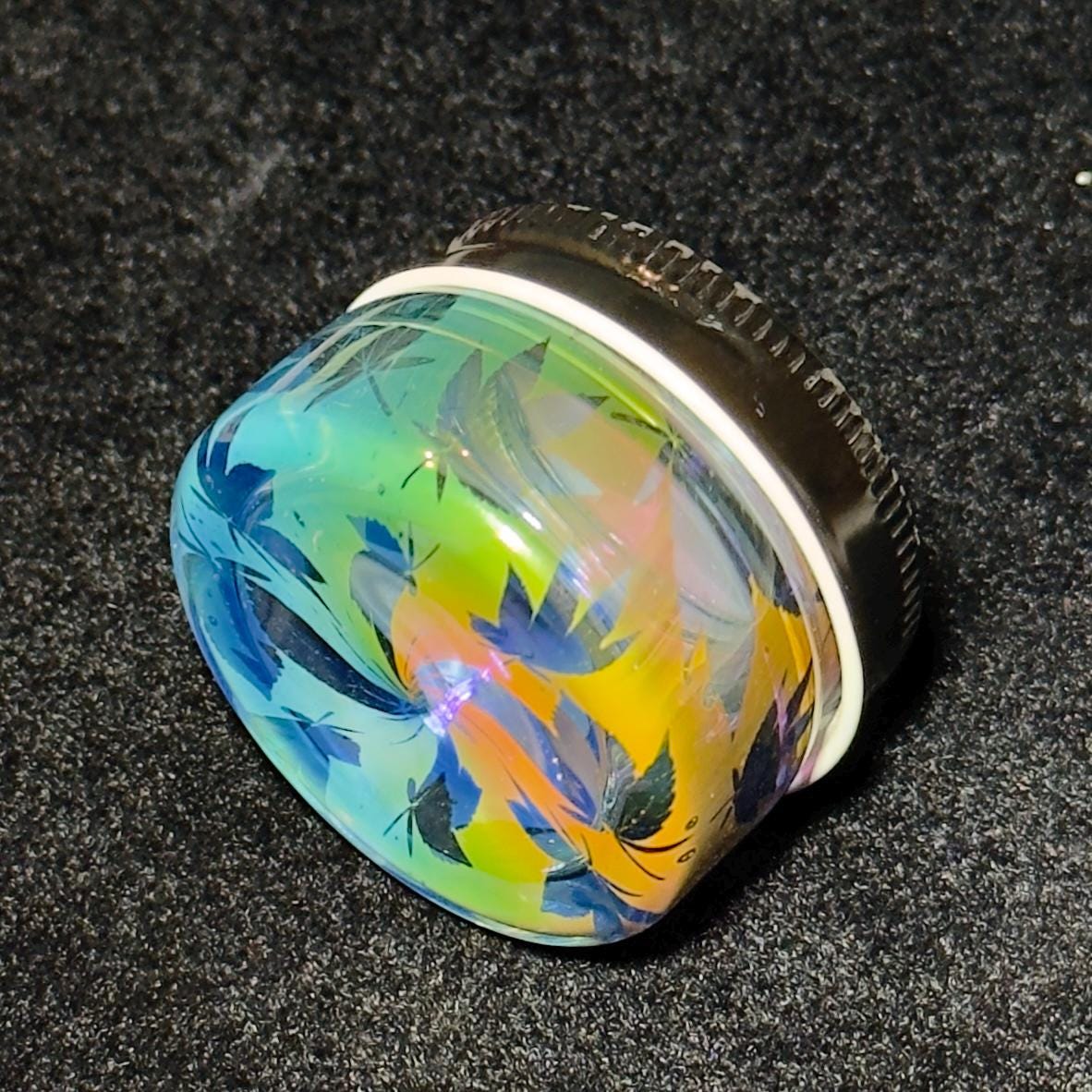 Blown Glass Fume Jar, Leaf Pattern, Threaded Lid