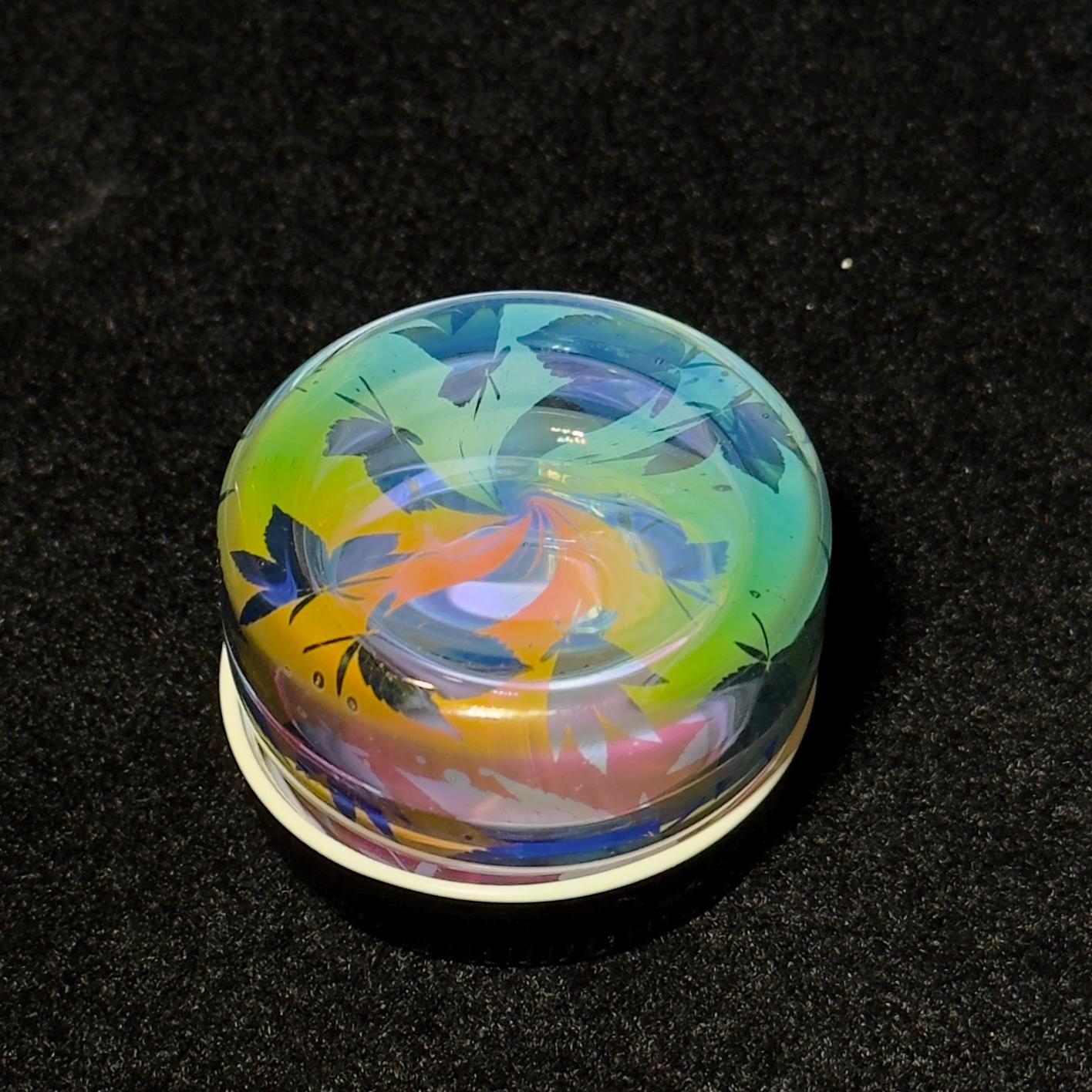 Blown Glass Fume Jar, Leaf Pattern, Threaded Lid