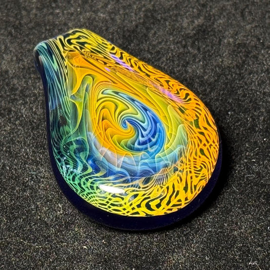 Blown Glass Pendant: Gold & Silver Fume Linework, Teardrop Necklace