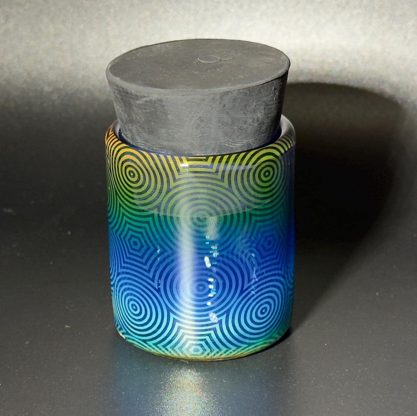 Blown glass jar, color changing fume gradient - Hologram tech hypnotic pattern