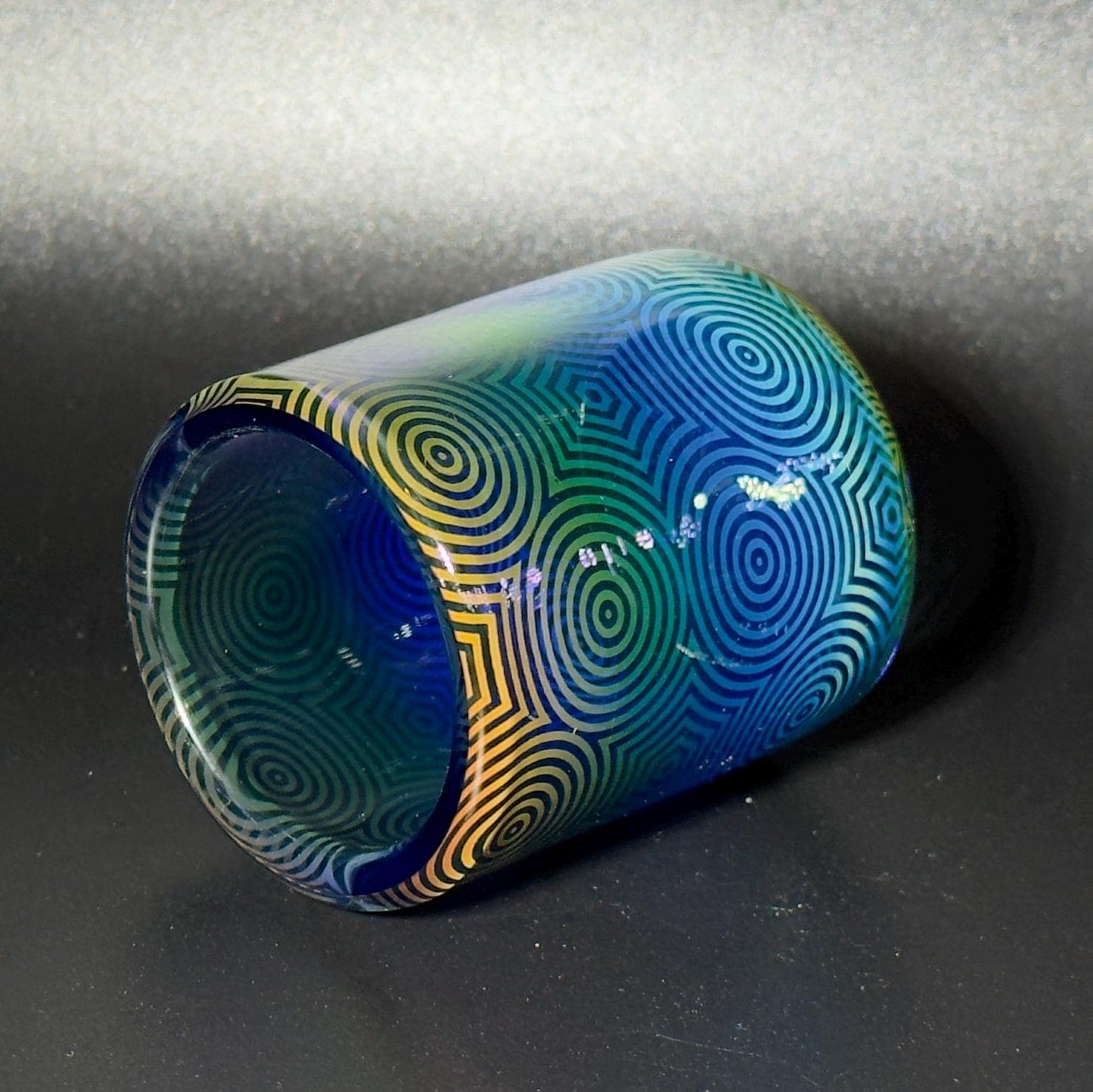 Blown glass jar, color changing fume gradient - Hologram tech hypnotic pattern