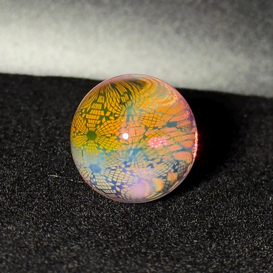 Fume gradient pattern blown glass marble with purple glass interior  - 23mm Disco Checker