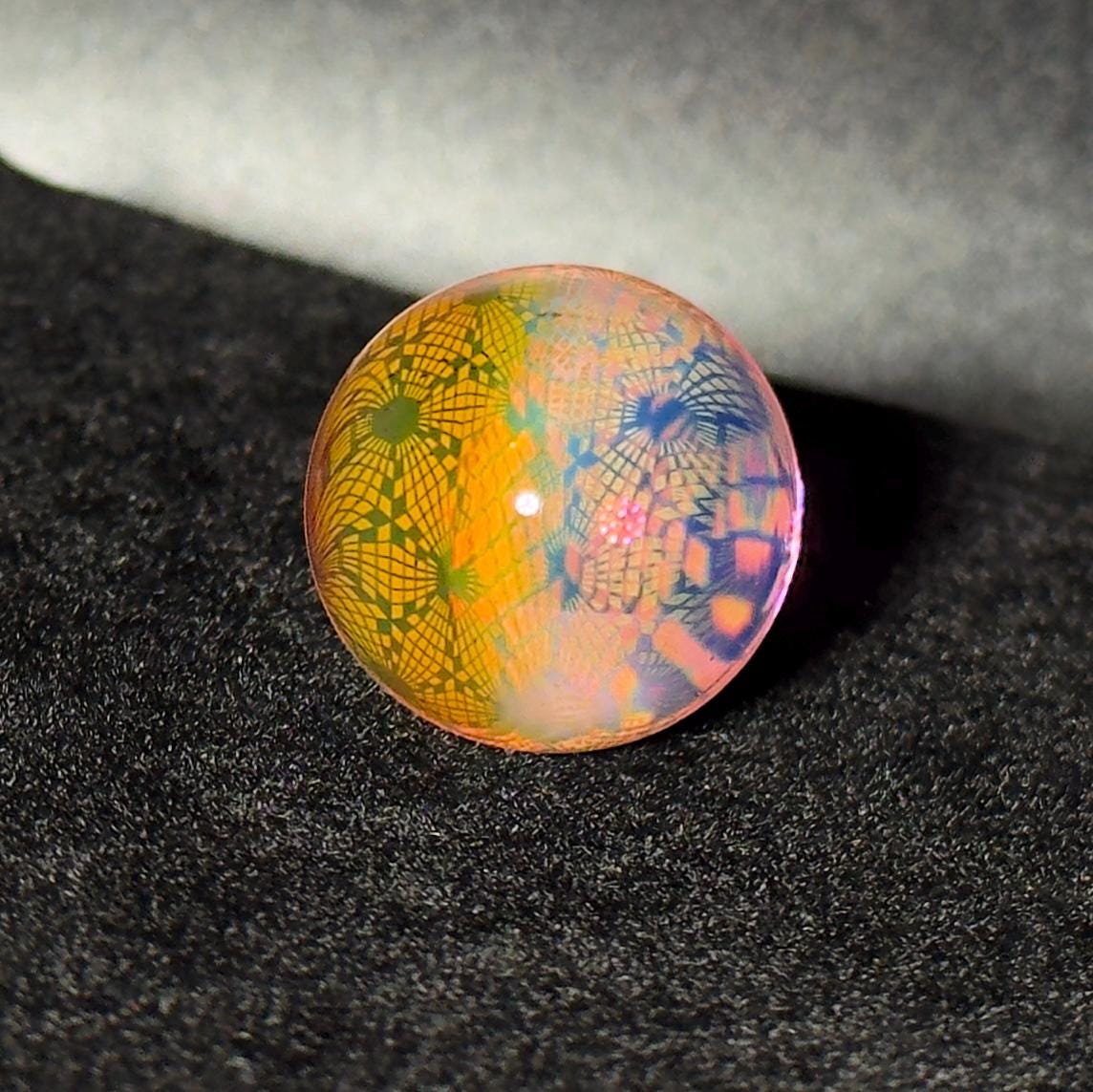 Fume gradient pattern blown glass marble with purple glass interior  - 23mm Disco Checker