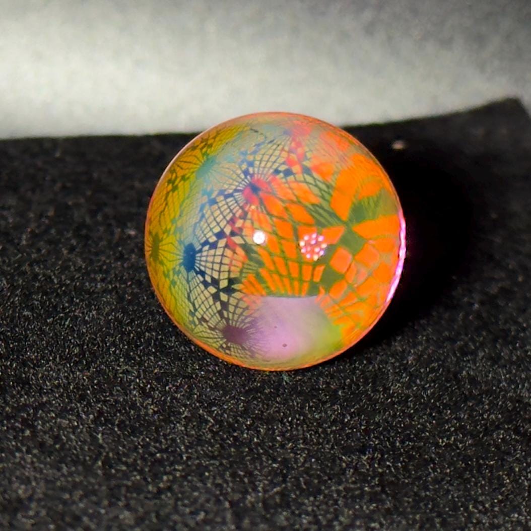 Fume gradient pattern blown glass marble with purple glass interior  - 23mm Disco Checker