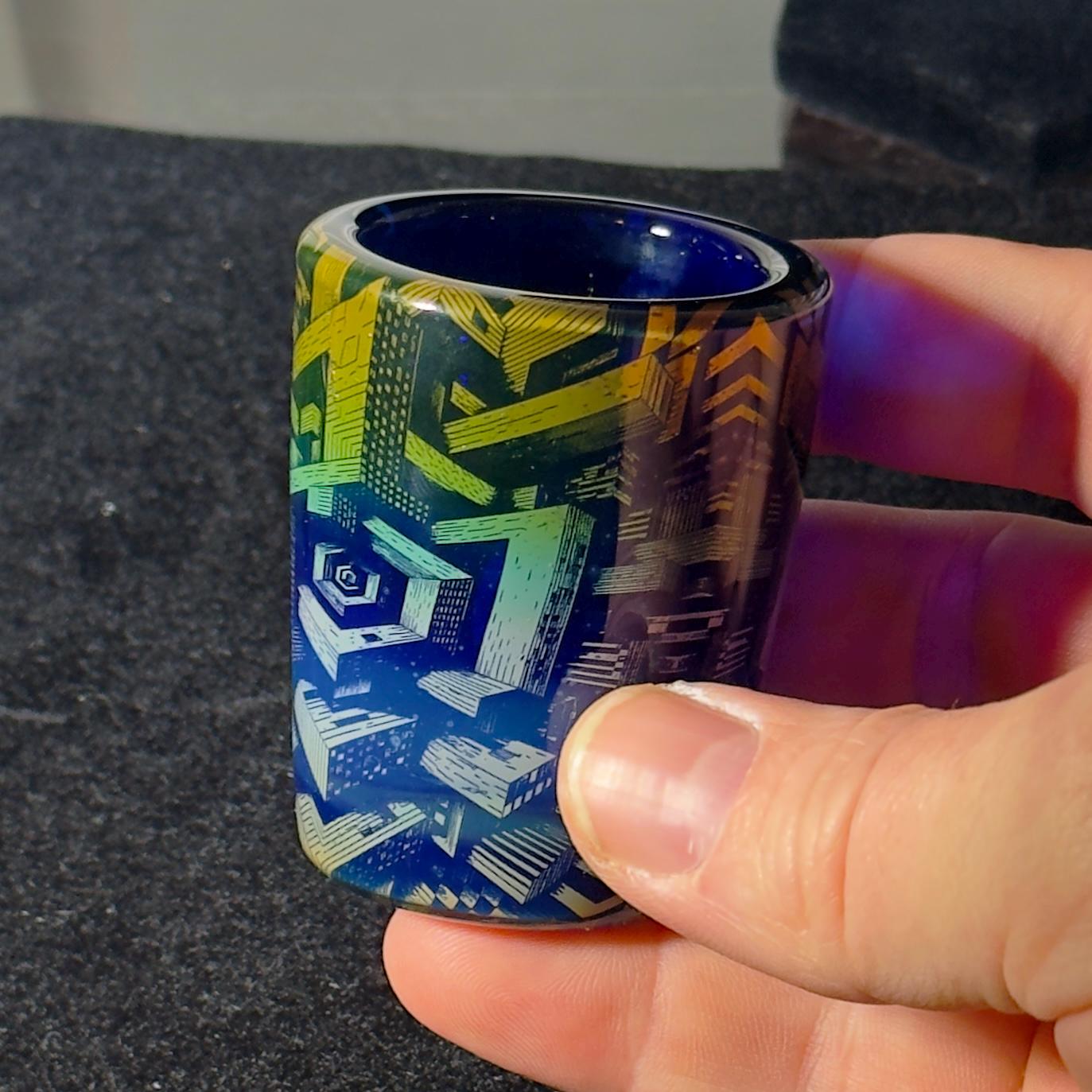 Fume illustration blown shot glass - Hologram tech color changing thick shot glass
