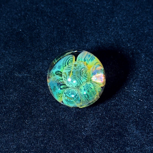 Gold and Silver fume blown glass marble HD series: "Paisley Bubbles" 29mm
