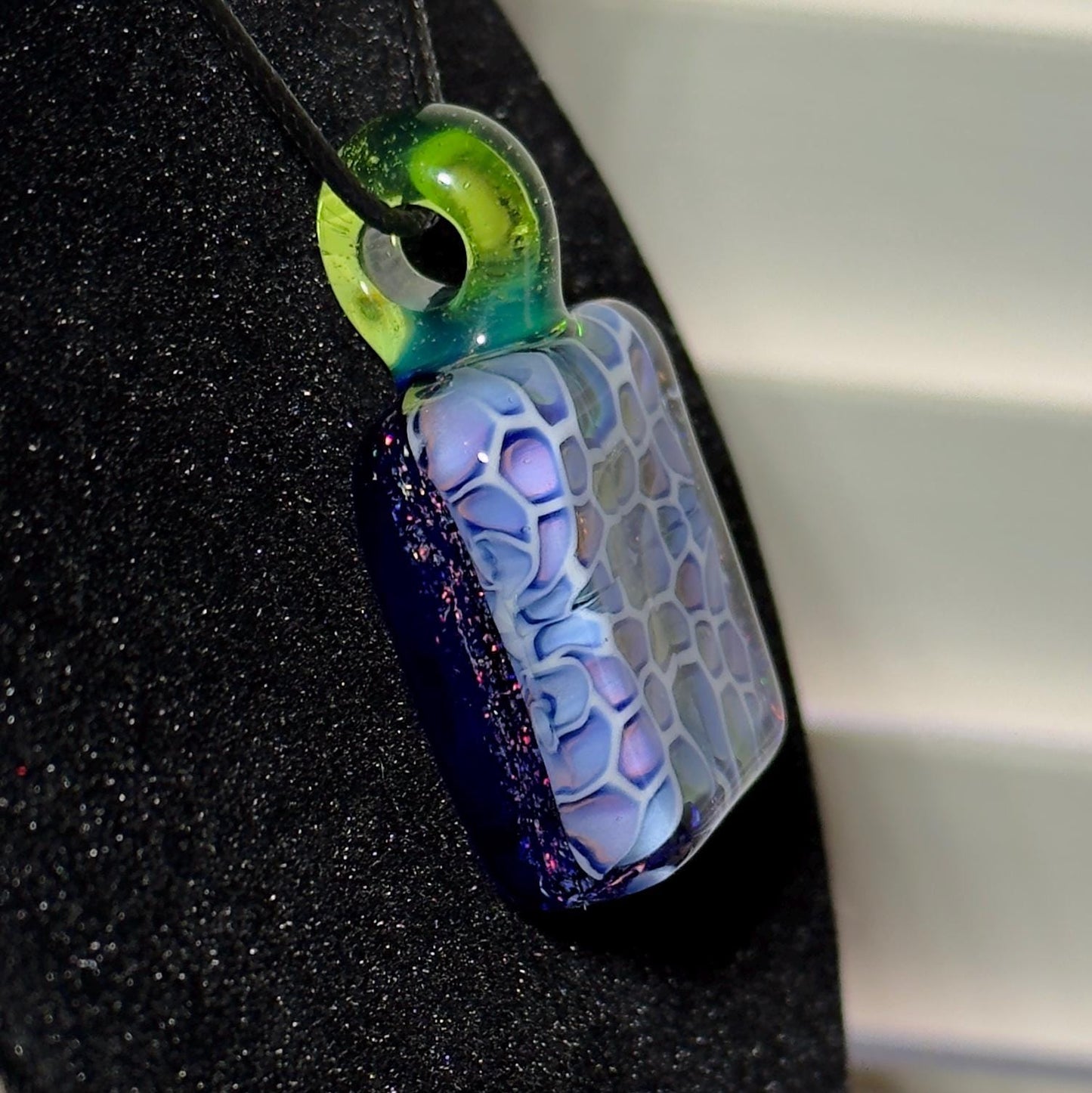 Hand Blown Murrine Glass Pendant: Gold and Silver Fume Cell Tech with crushed opal