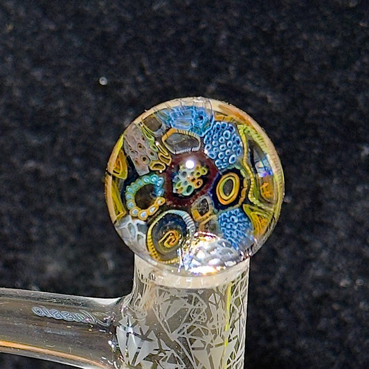 Hand blown borosilicate glass marble - iridescent fume murrini 25mm