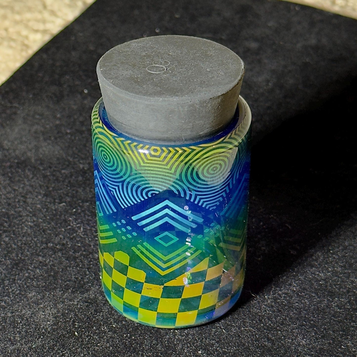 Hand blown glass jar, color changing fume gradient - Hologram tech fade translucent pattern