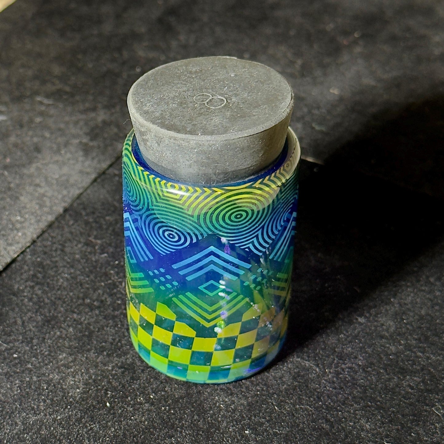 Hand blown glass jar, color changing fume gradient - Hologram tech fade translucent pattern