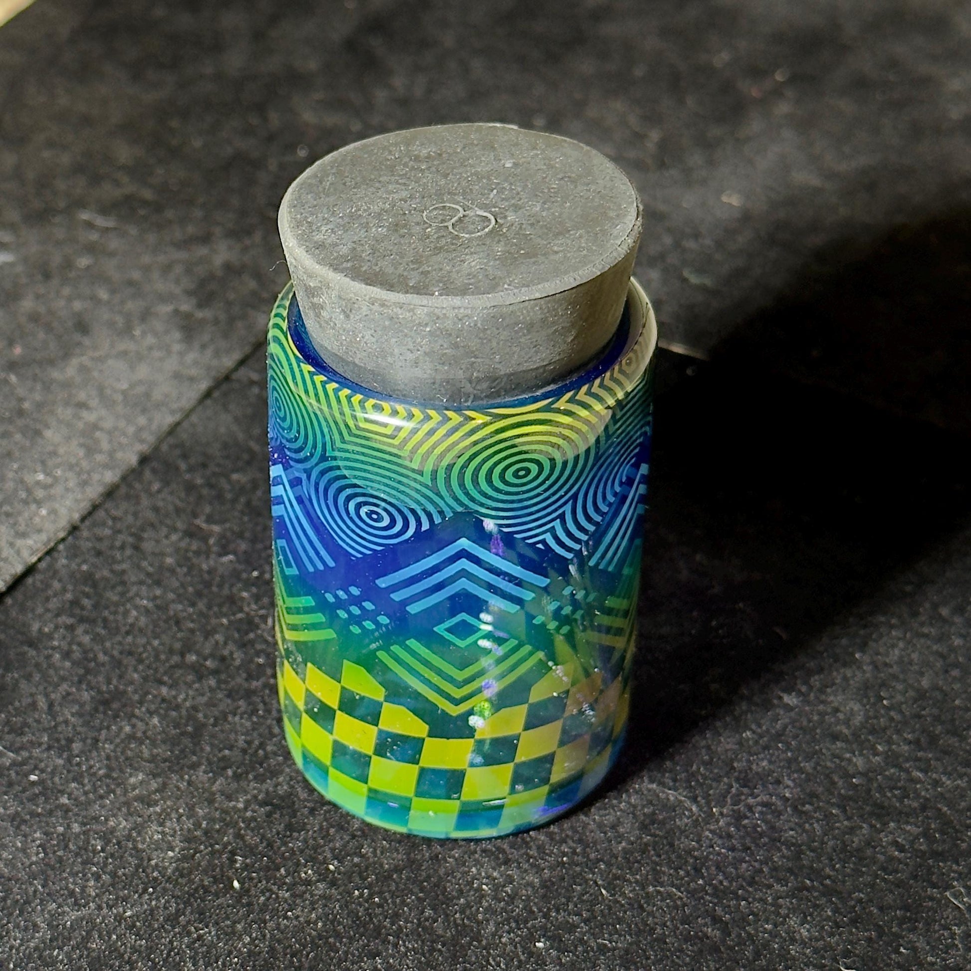 Hand blown glass jar, color changing fume gradient - Hologram tech fade translucent pattern