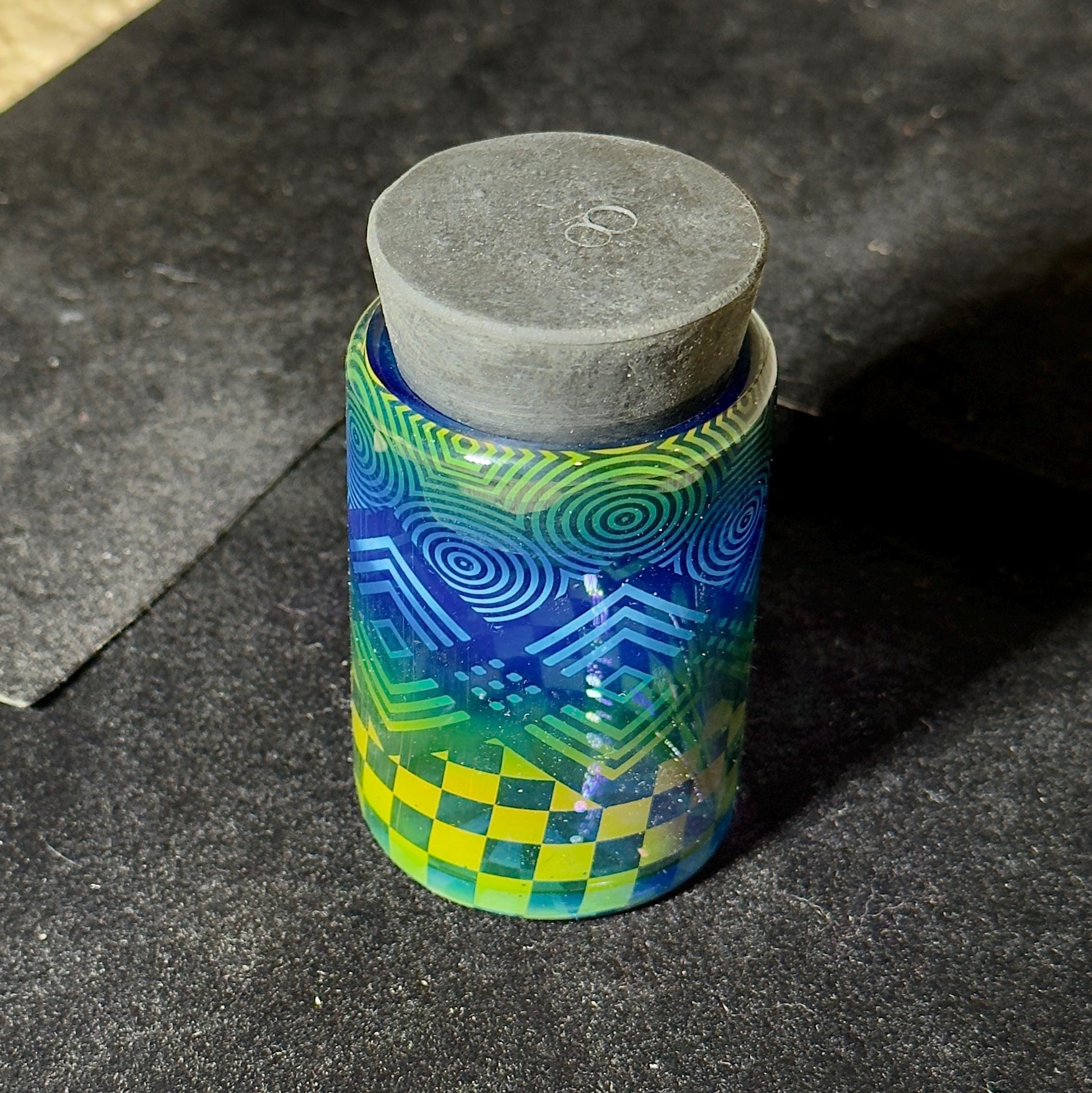 Hand blown glass jar, color changing fume gradient - Hologram tech fade translucent pattern