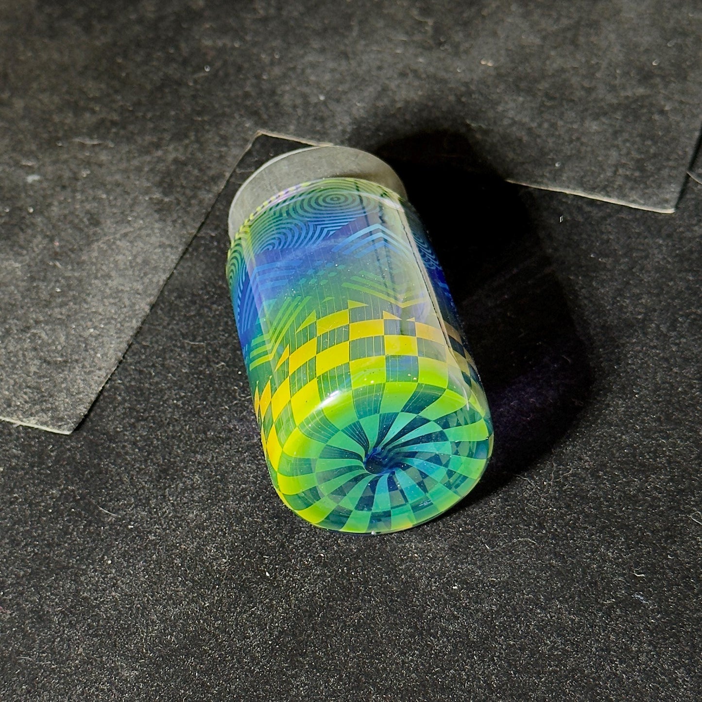 Hand blown glass jar, color changing fume gradient - Hologram tech fade translucent pattern