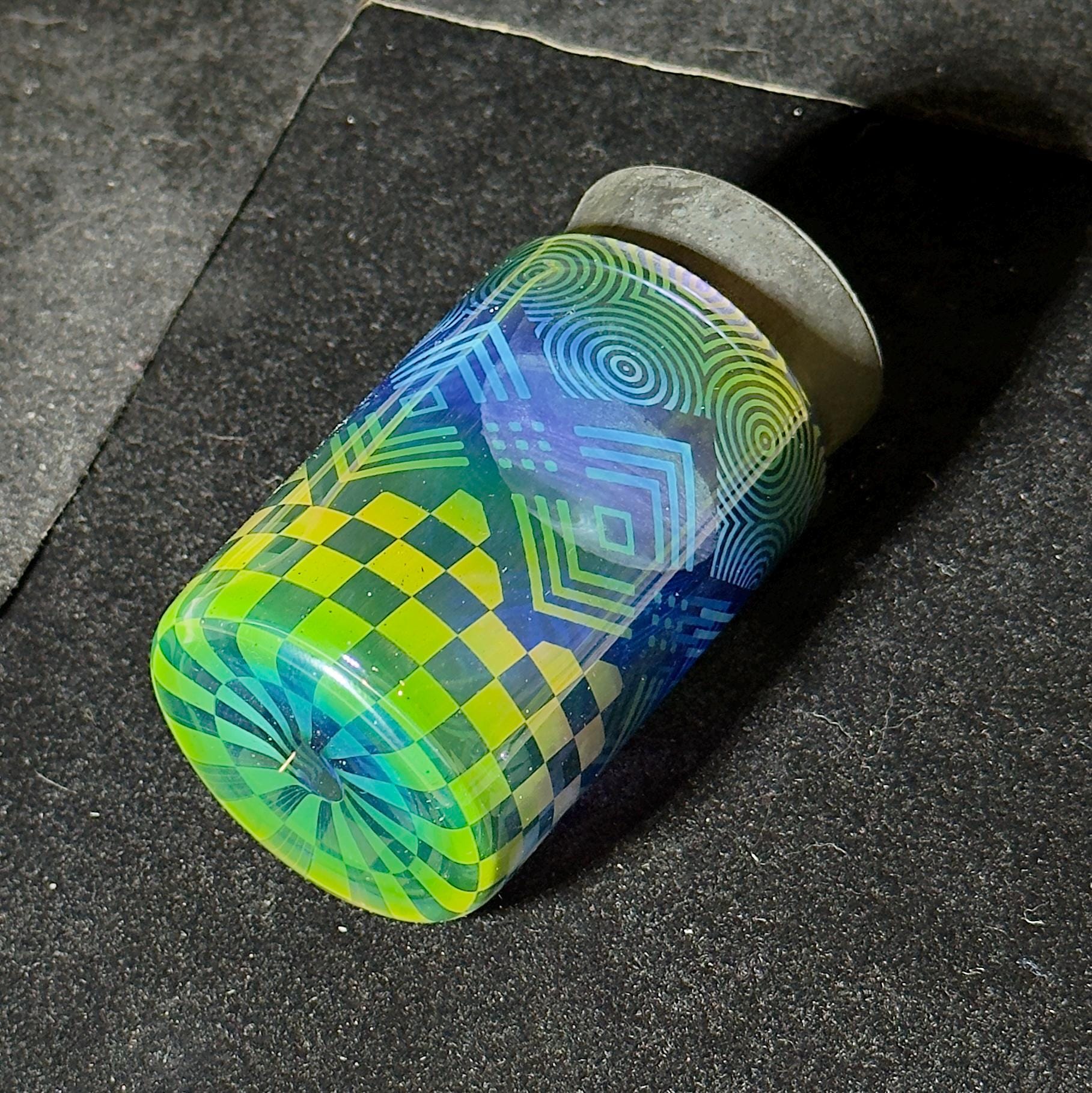 Hand blown glass jar, color changing fume gradient - Hologram tech fade translucent pattern