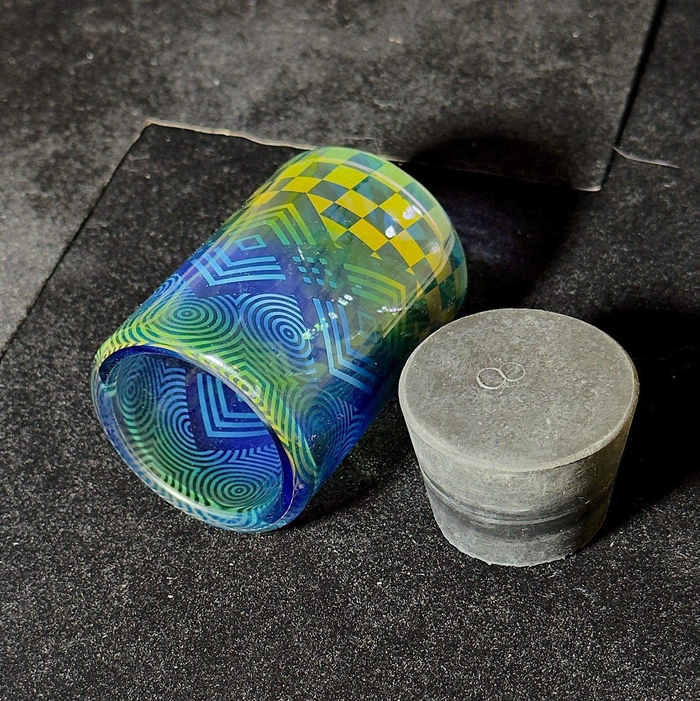 Hand blown glass jar, color changing fume gradient - Hologram tech fade translucent pattern