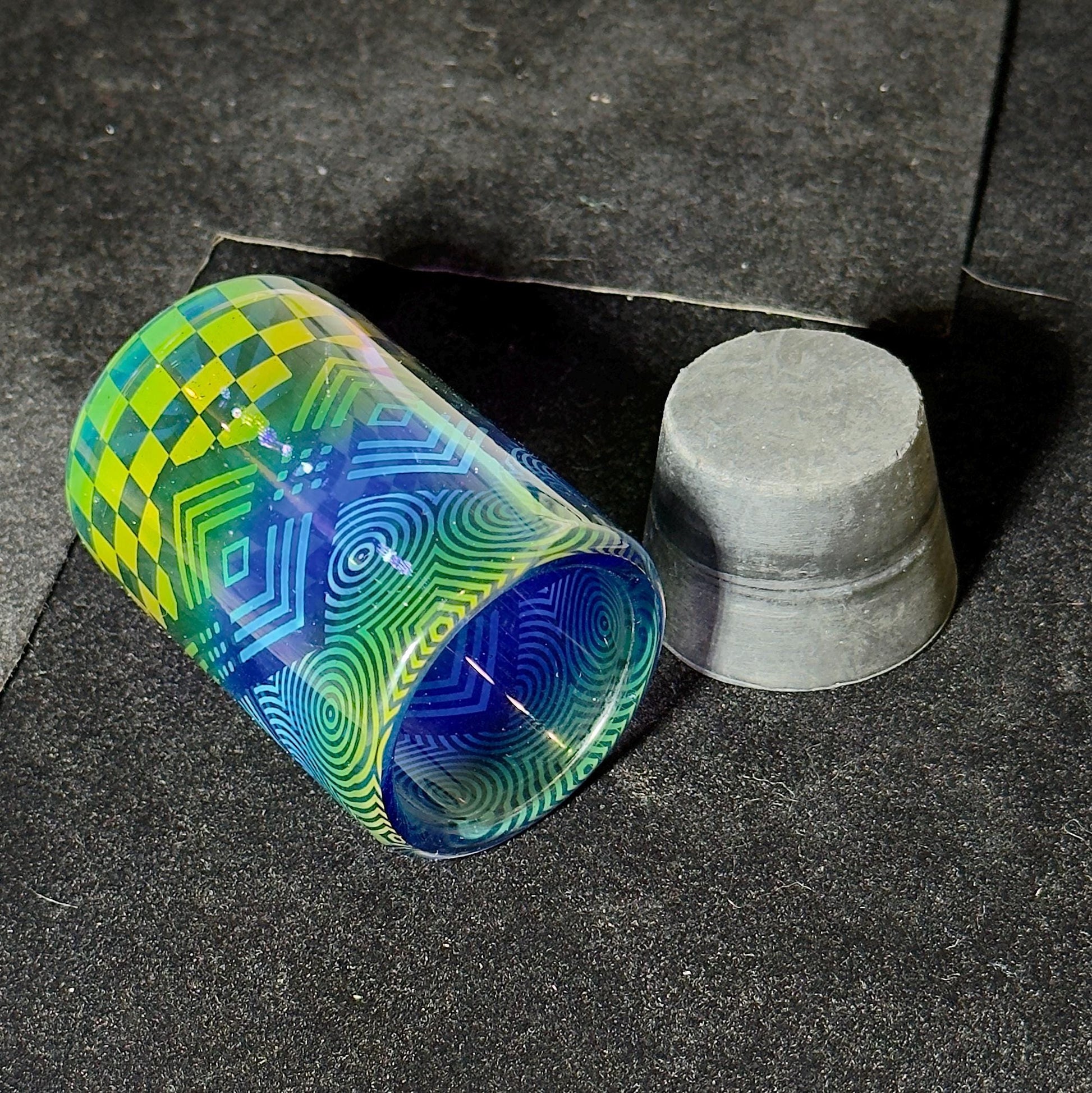 Hand blown glass jar, color changing fume gradient - Hologram tech fade translucent pattern